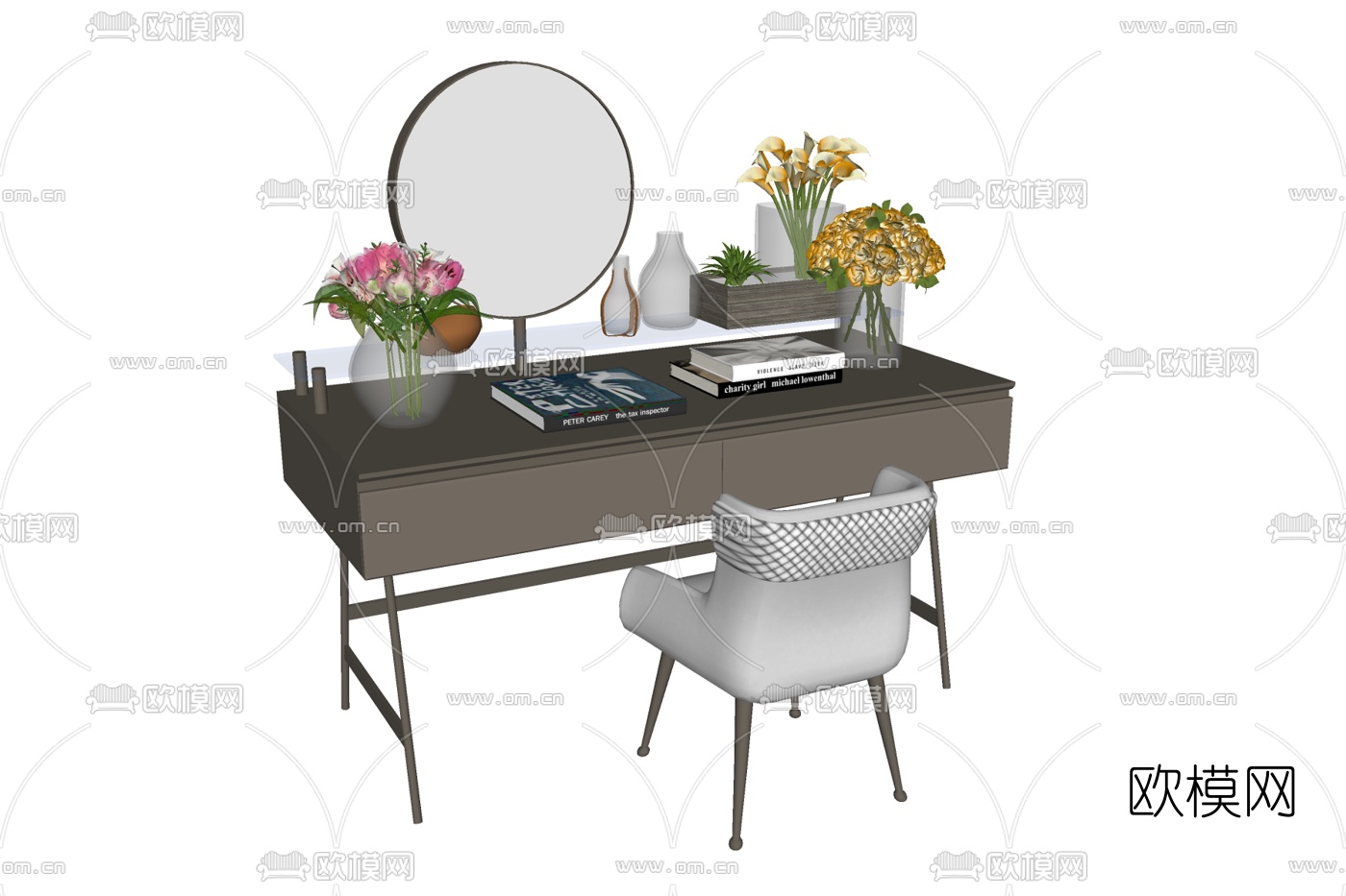 现代轻奢梳妆台su模型下载