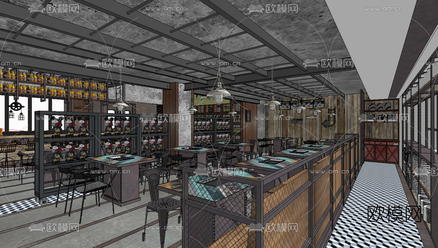 工业风烤肉店su模型