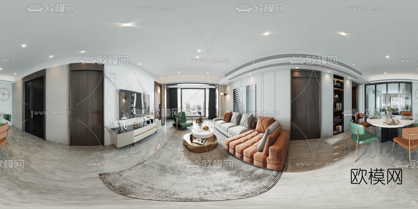 现代轻奢客餐厅vr全景3d模型