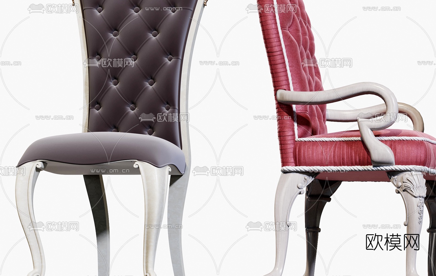 法式布艺皮革休闲椅3d模型下载（渲染图4）