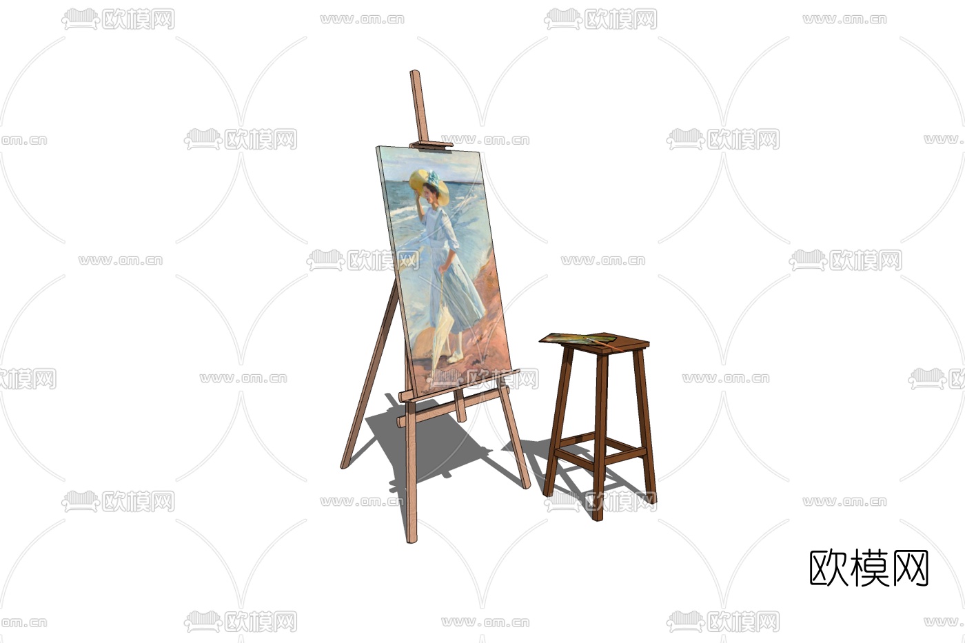 现代画板画架免费su模型下载