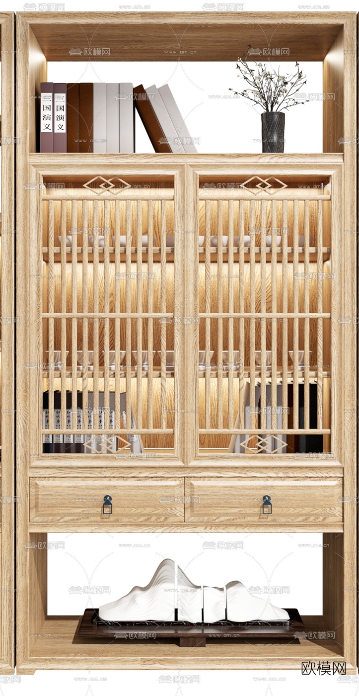 新中式实木博古架3d模型下载（渲染图4）