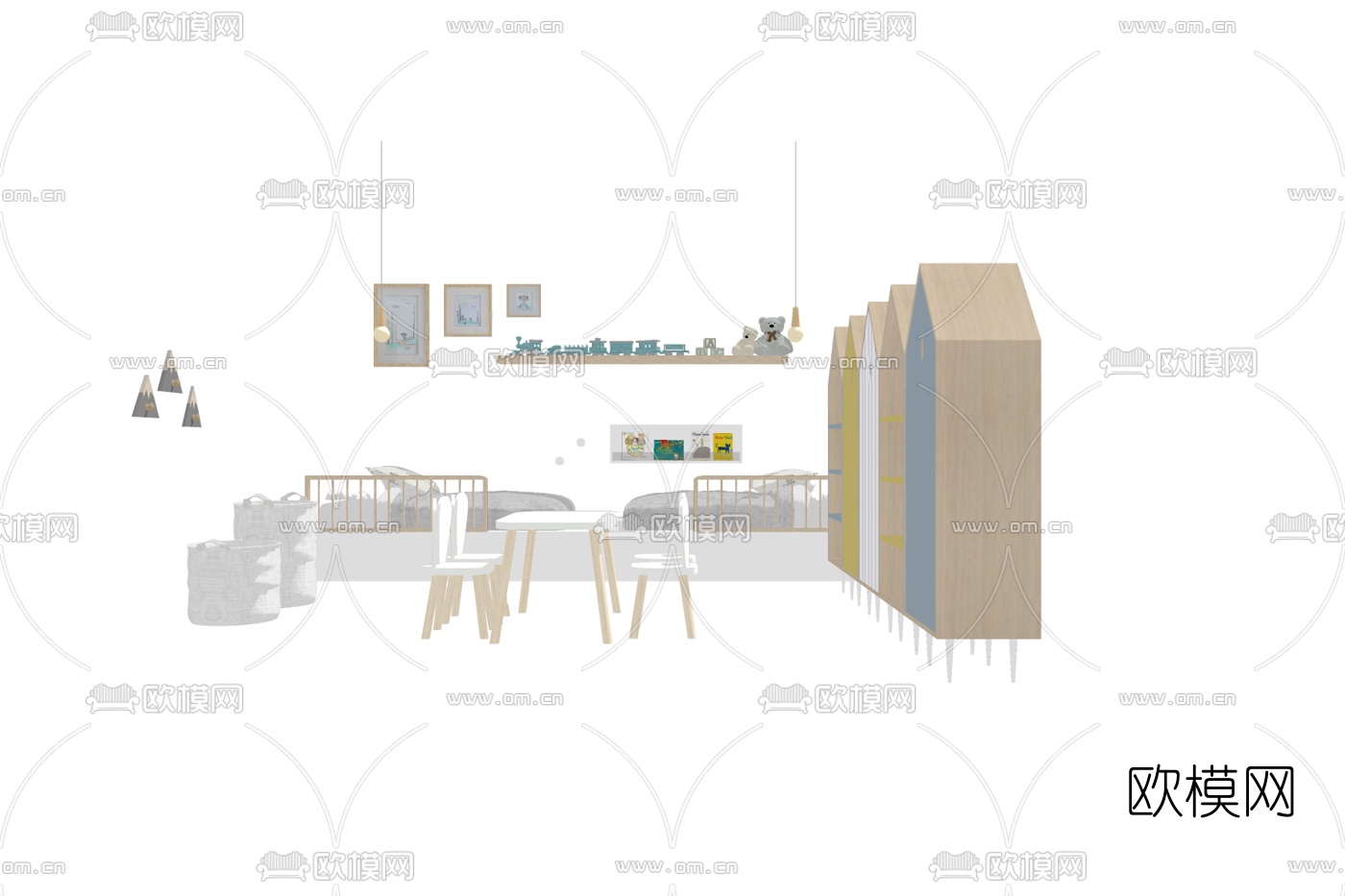 北欧儿童床su模型下载