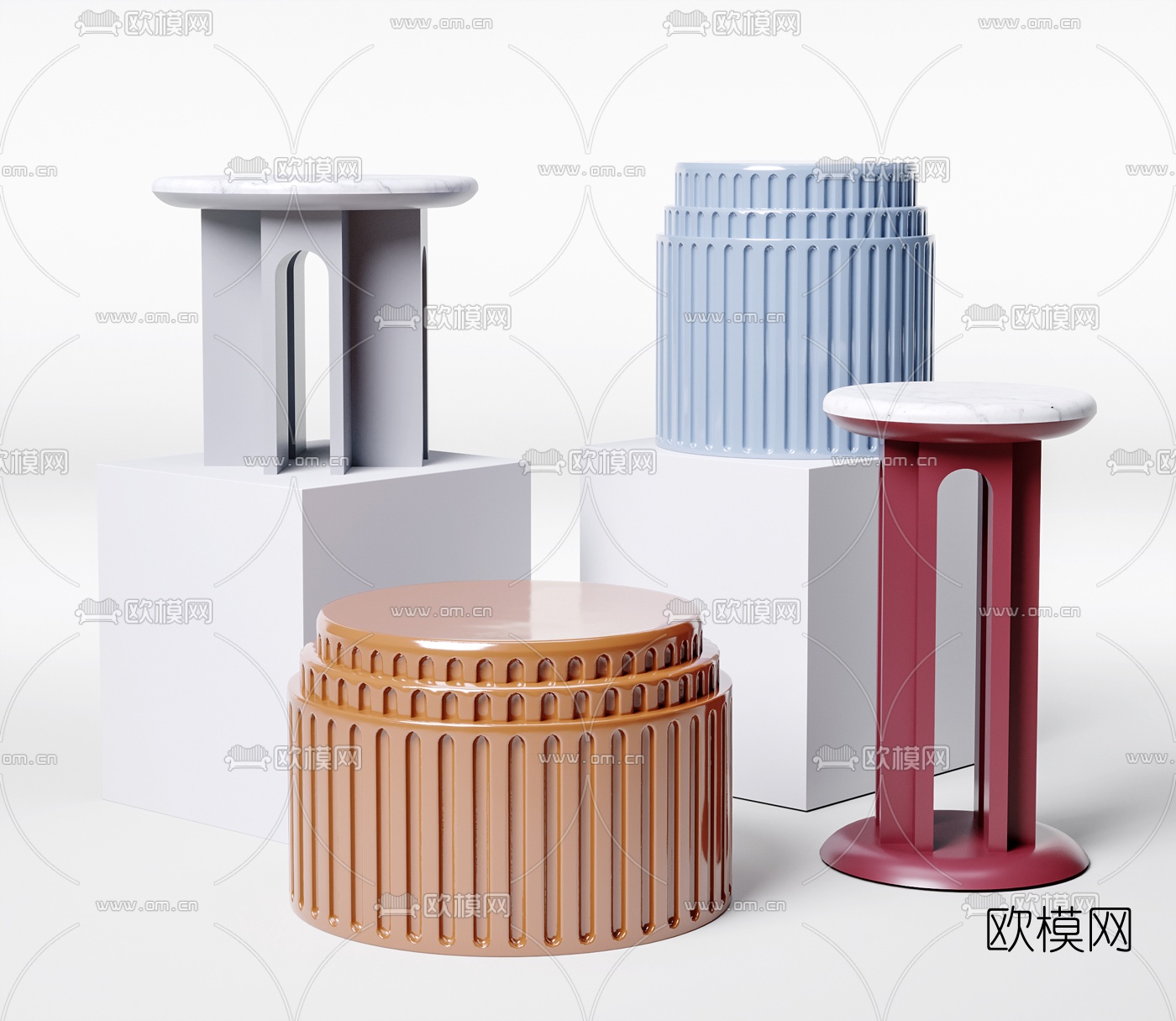 北欧大理石圆几边几组合3d模型