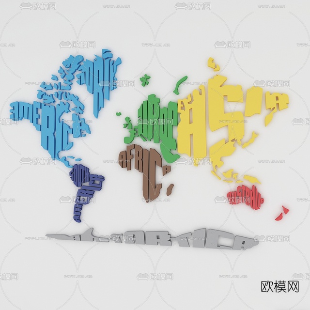 现代塑料世界地图装饰挂件免费3d模型下载