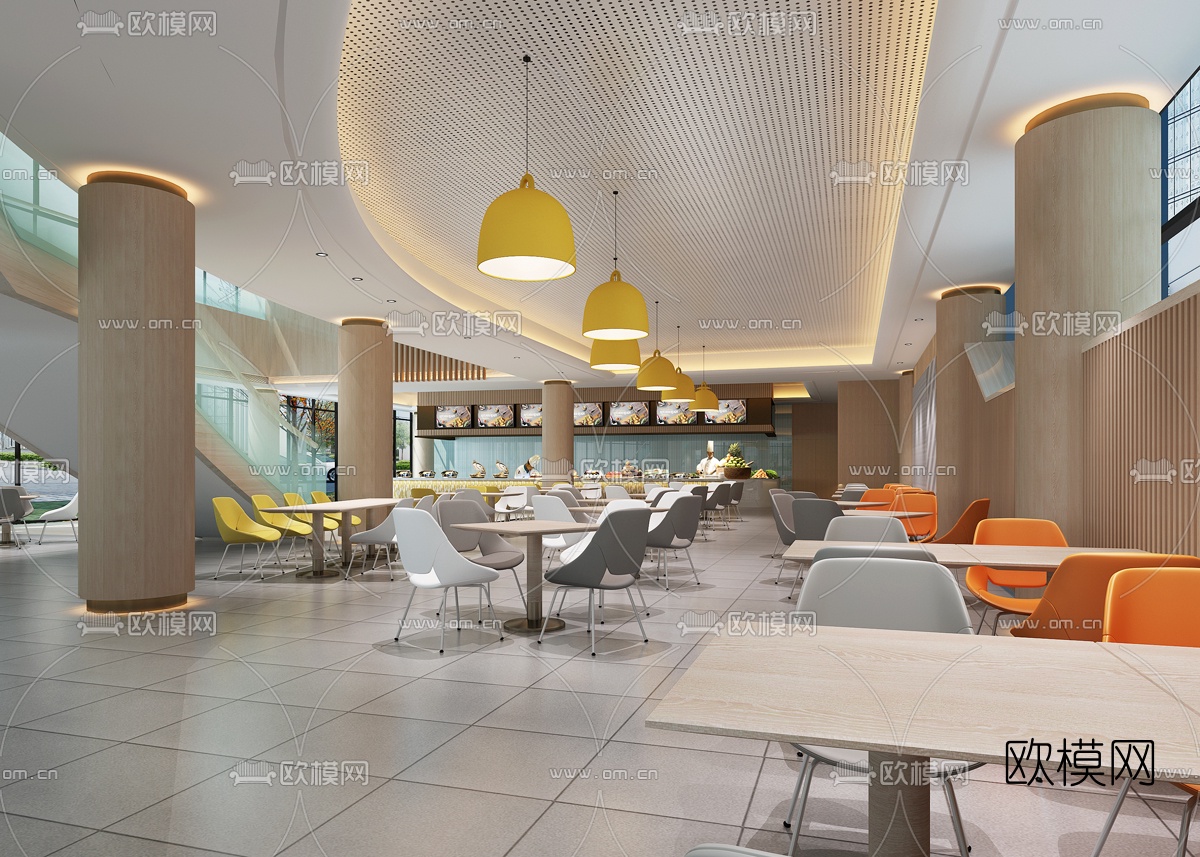现代公司员工餐厅3d模型下载（渲染图1）