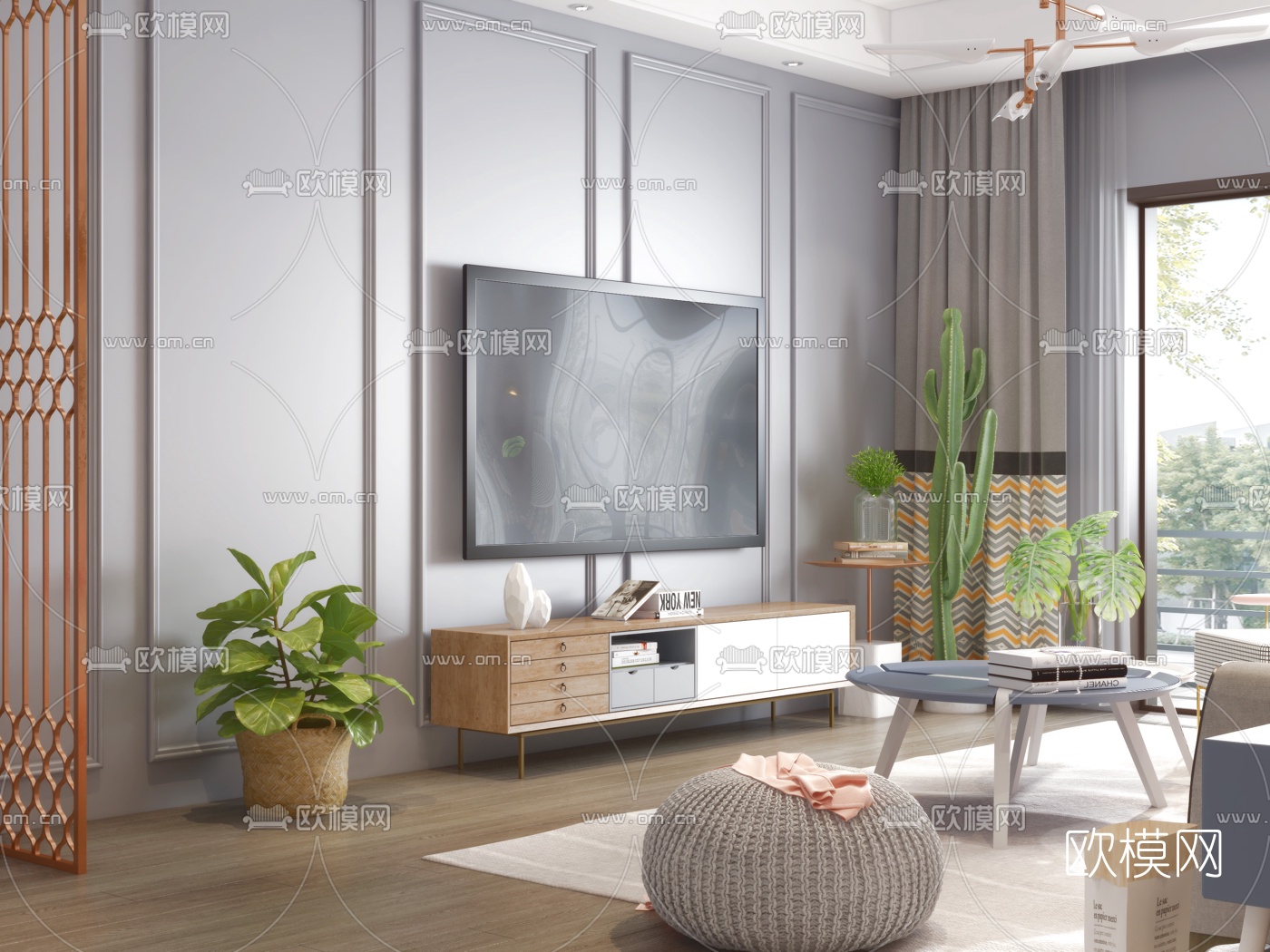 北欧时尚客厅3d模型下载（渲染图4）