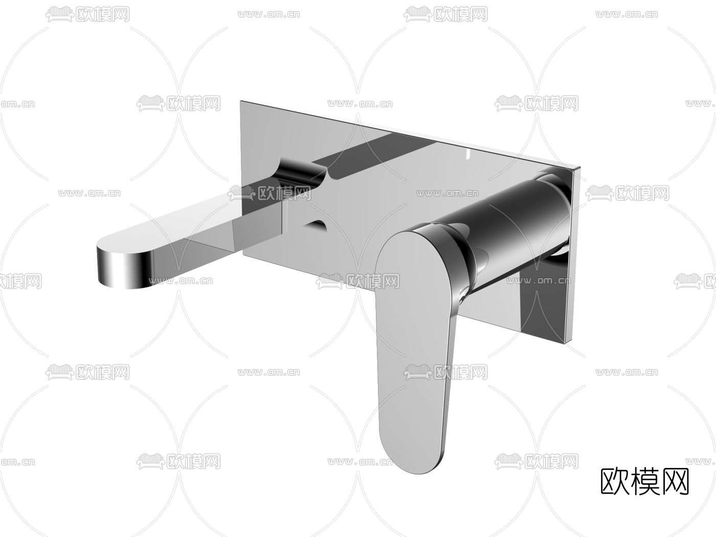 现代壁挂式圆角水龙头3d模型下载（渲染图1）