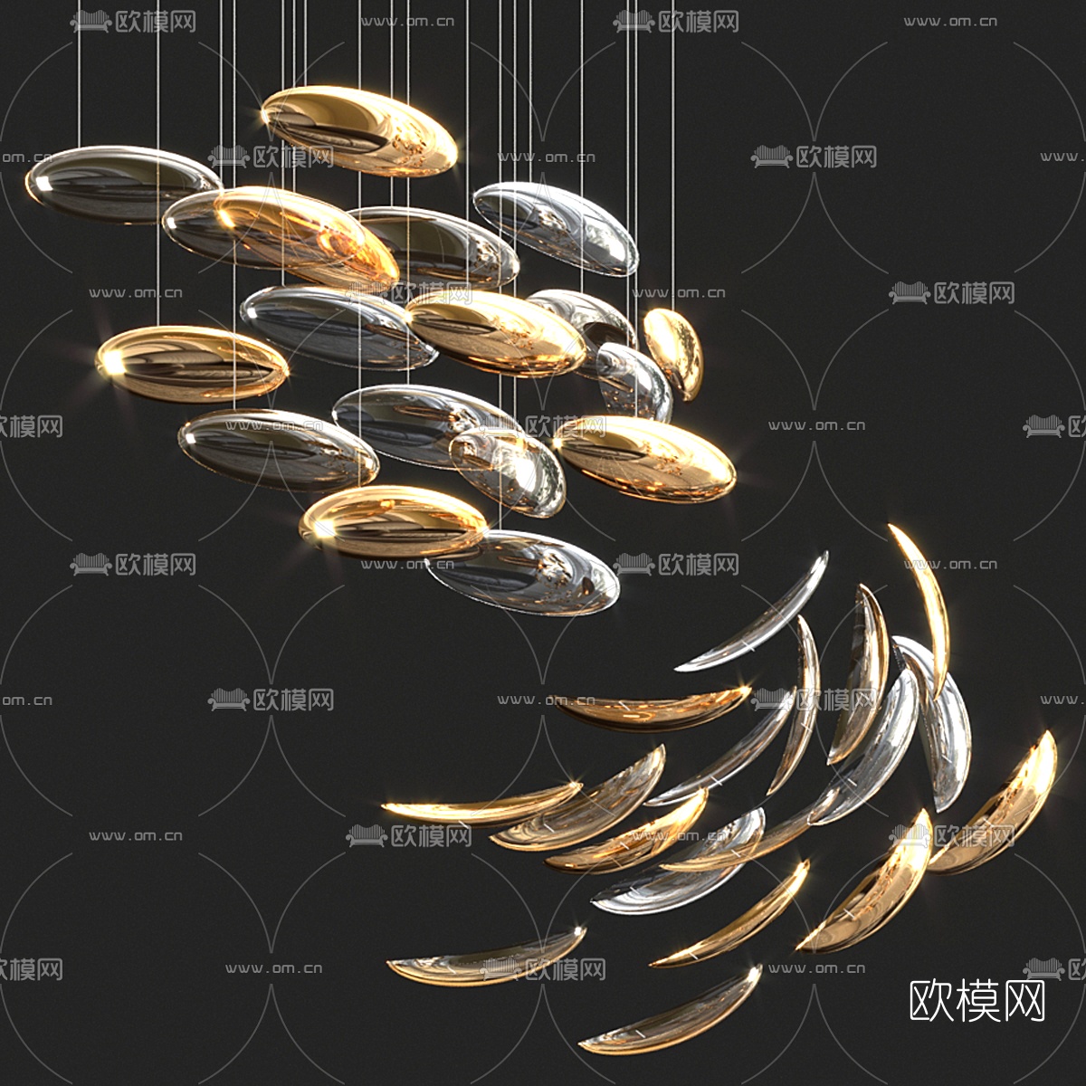 现代玻璃装饰吊灯3d模型下载（渲染图2）