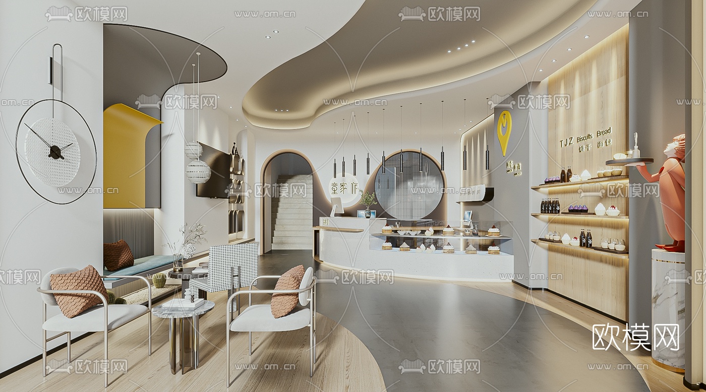 现代甜品店面包店3d模型下载（渲染图1）
