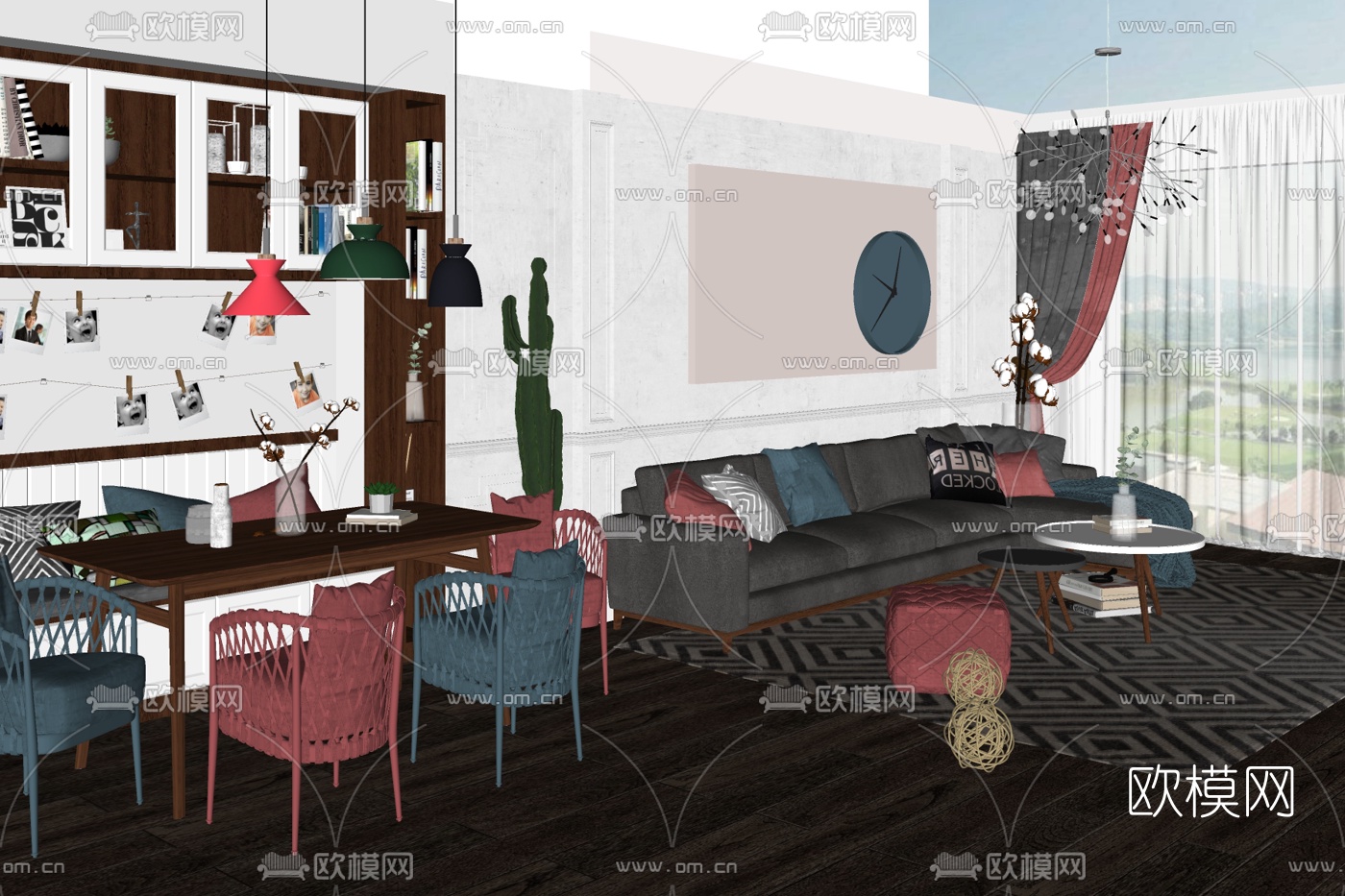 北欧简约客厅免费su模型下载