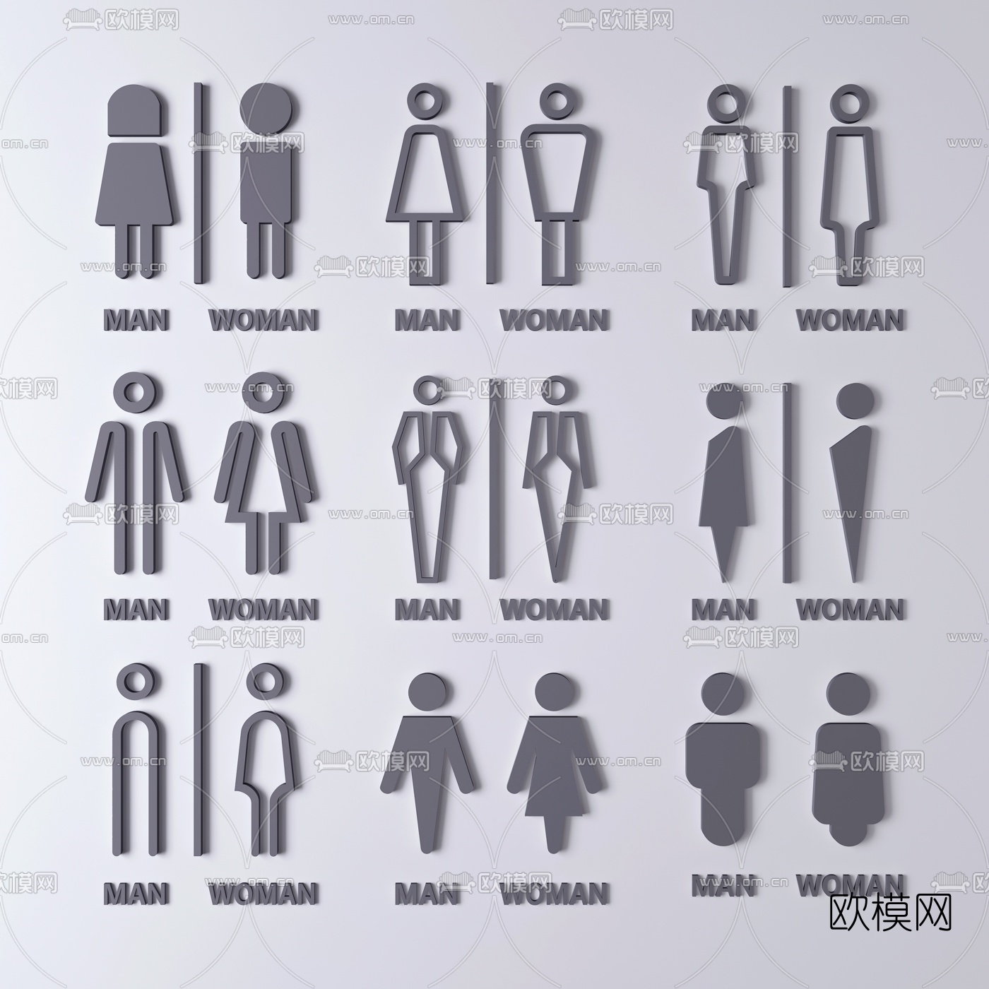 现代卫生间标识牌导视牌3d模型下载