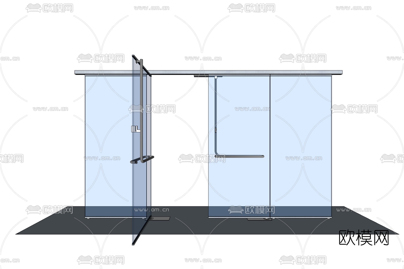 现代玻璃双开门免费su模型下载