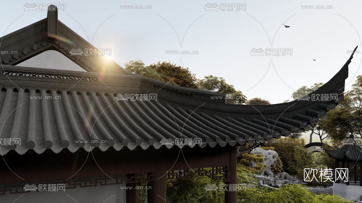 中式古建园林景观3d模型