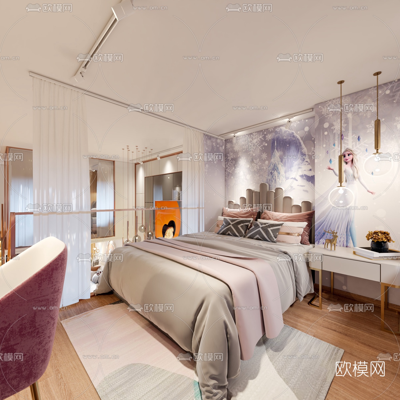 现代轻奢公寓客厅餐厅3d模型