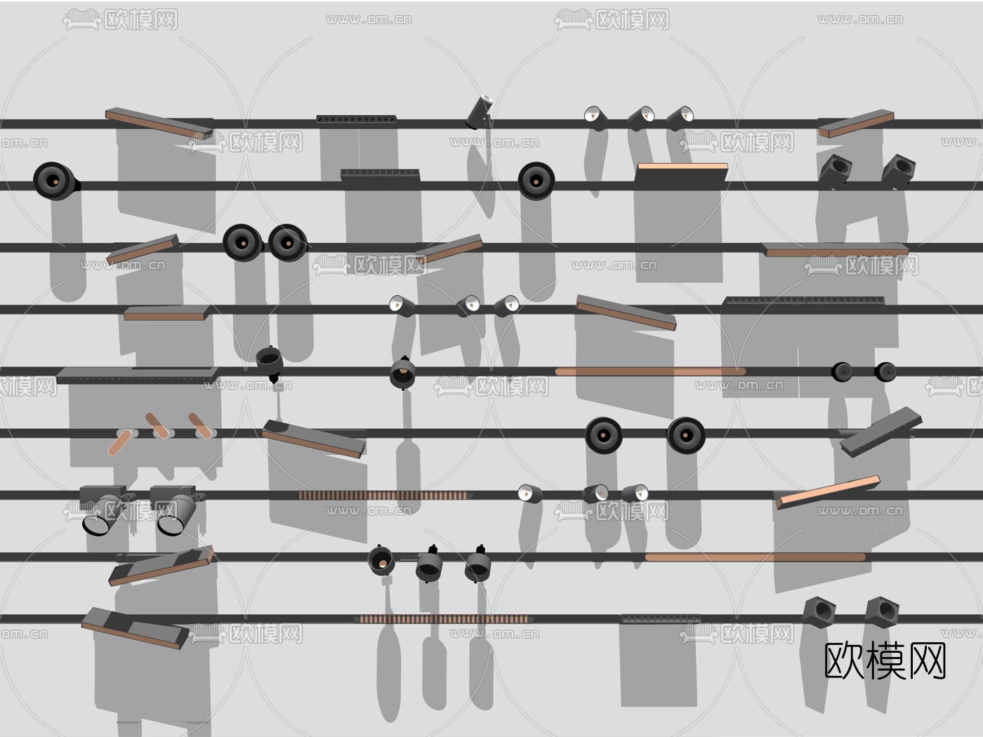 现代线条磁吸轨道射灯su模型下载