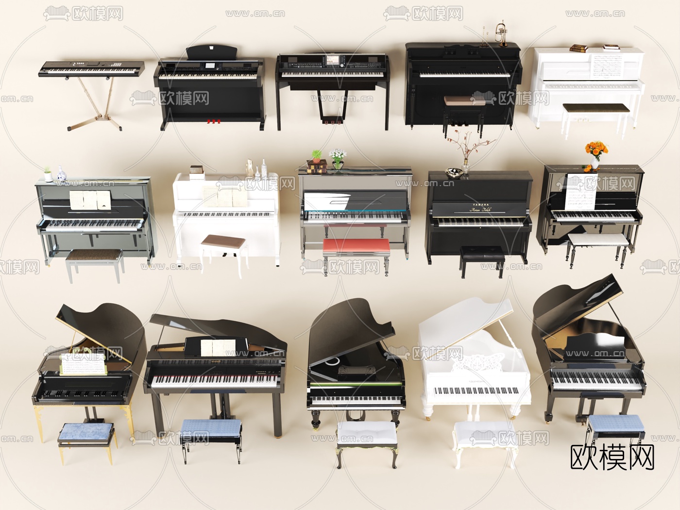 简欧立式钢琴电子琴3d模型下载