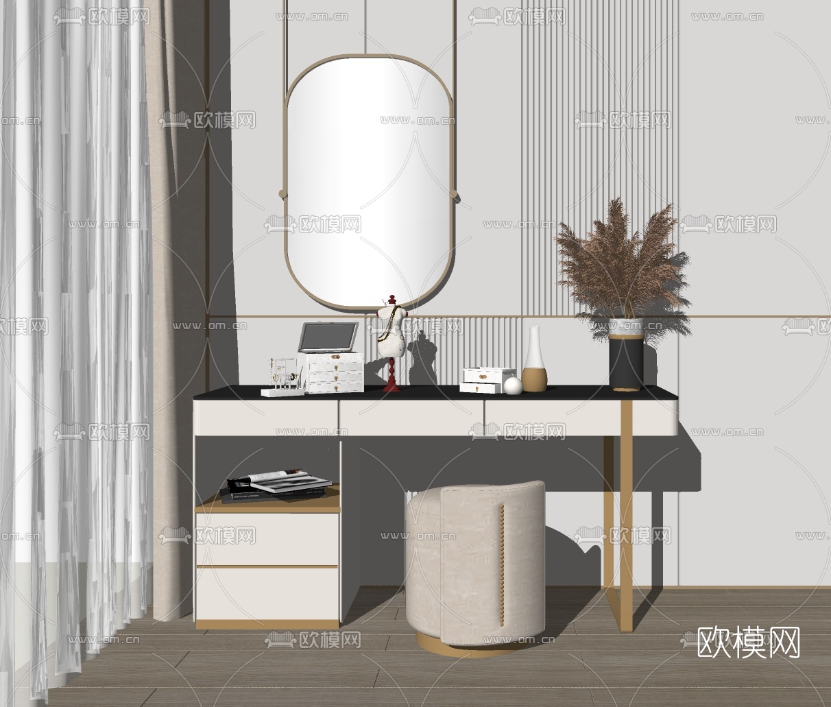 现代梳妆台su模型下载