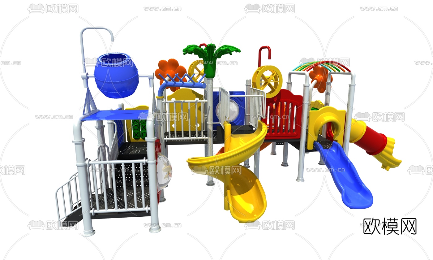 现代喷水滑梯游乐设备3d模型下载（渲染图1）