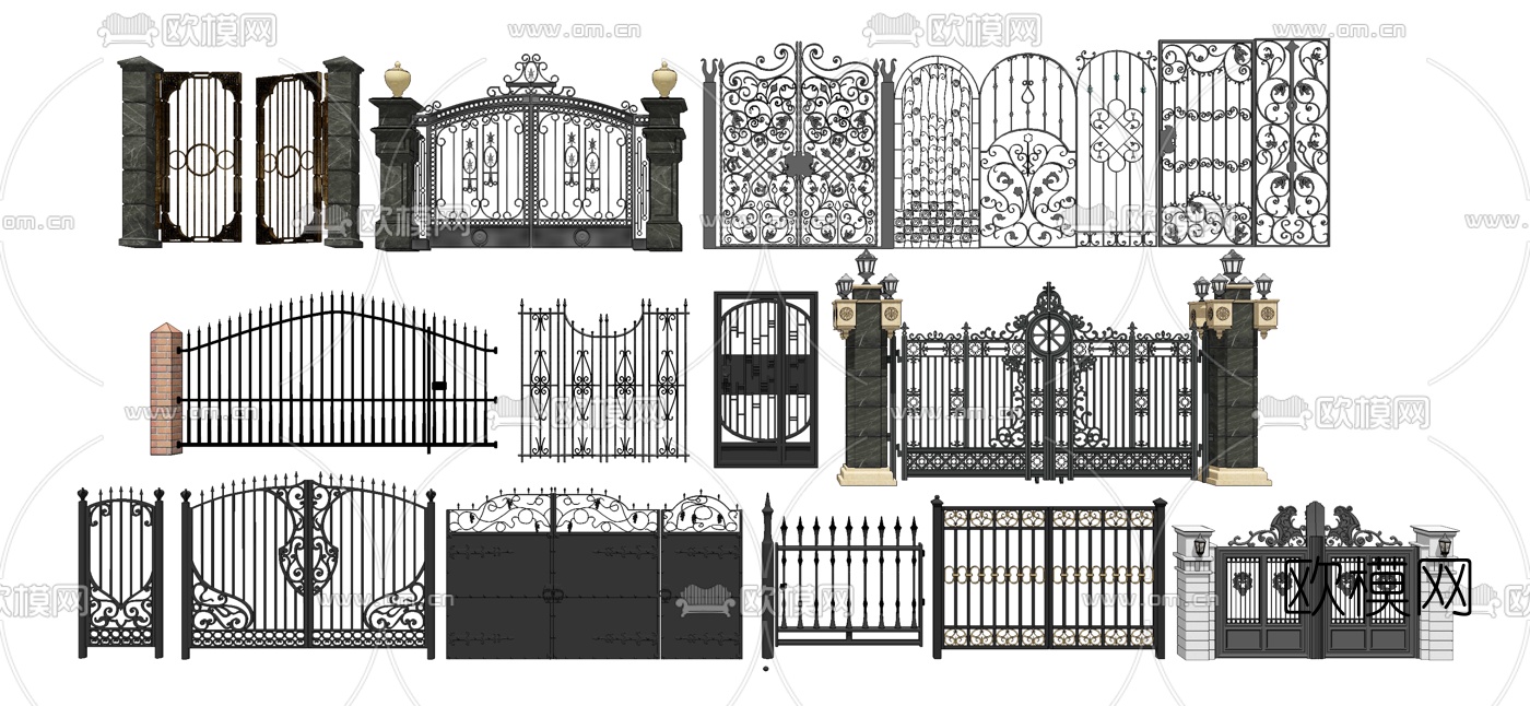 欧式铁艺大门su模型下载