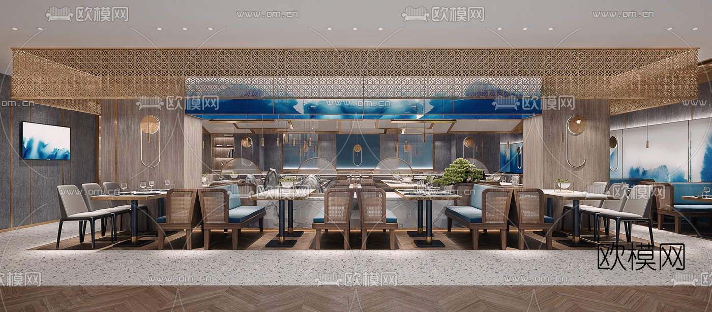 现代轻奢西餐厅3d模型下载（渲染图2）