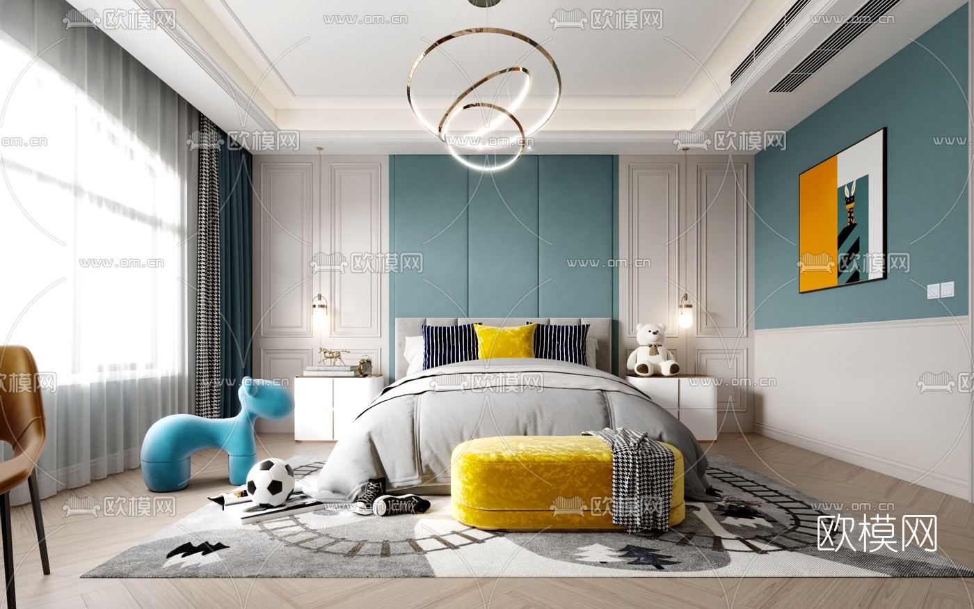 北欧卧室女孩房3d模型下载（渲染图4）