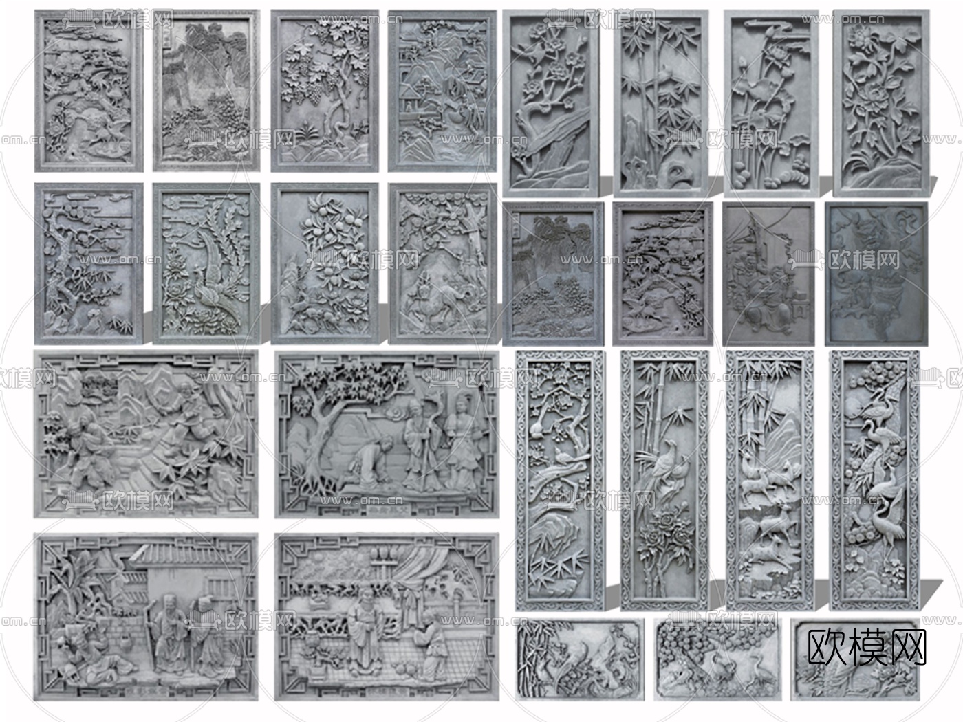 中式花鸟砖雕su模型下载