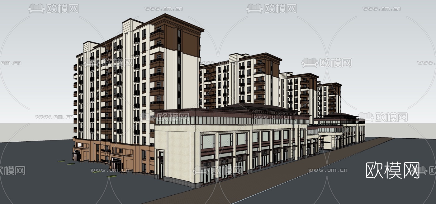 新古典小区公寓楼su模型下载（渲染图1）