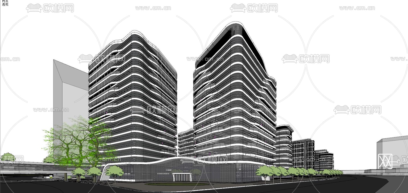 现代办公园区鸟瞰su模型下载（渲染图2）
