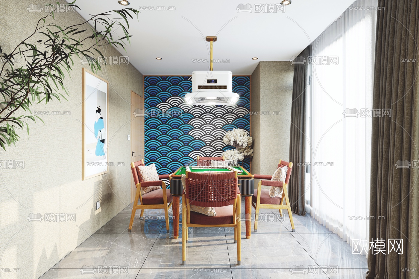 日式棋牌室麻将室3d模型下载（渲染图1）