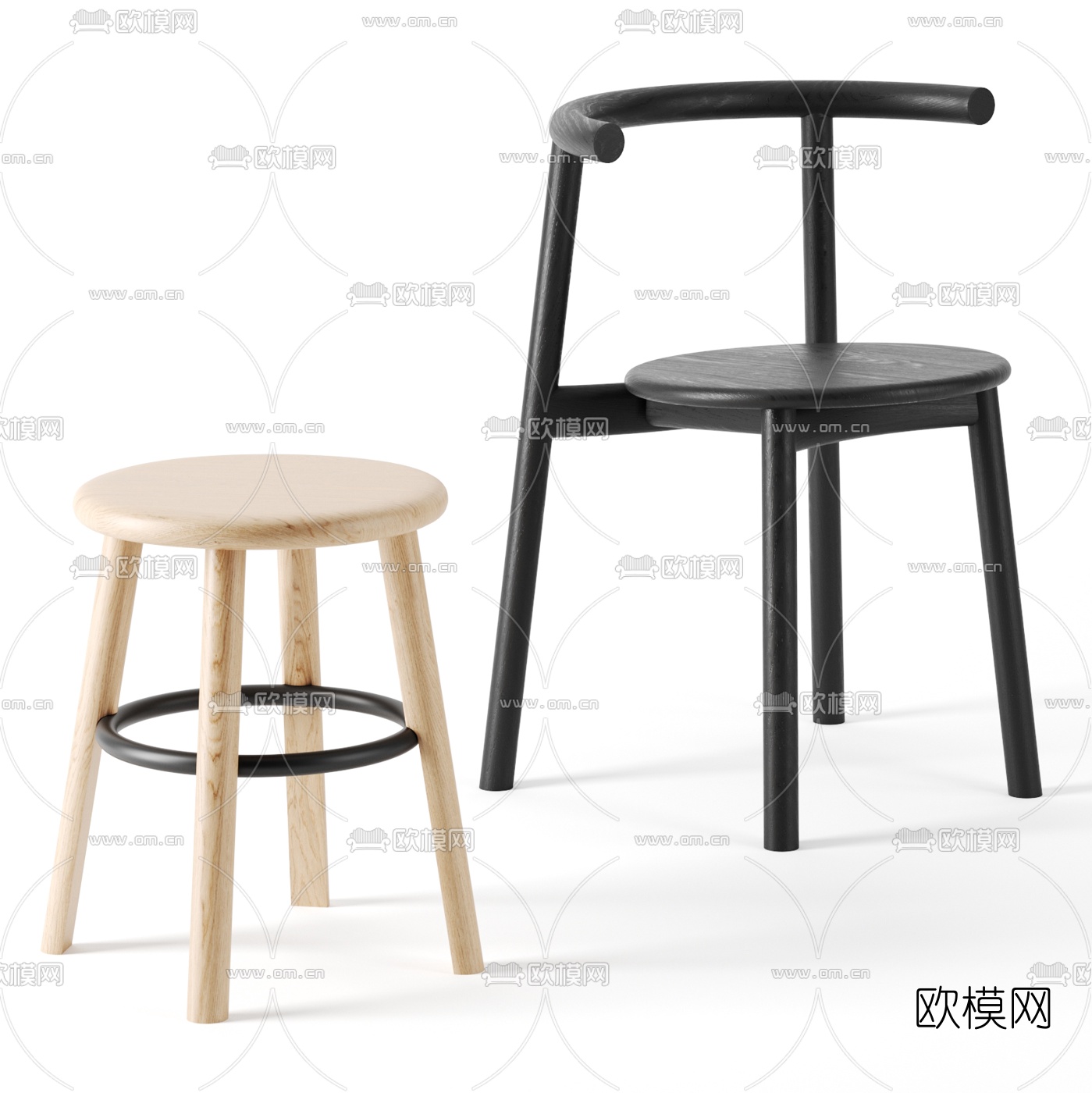 北欧木凳单椅3d模型