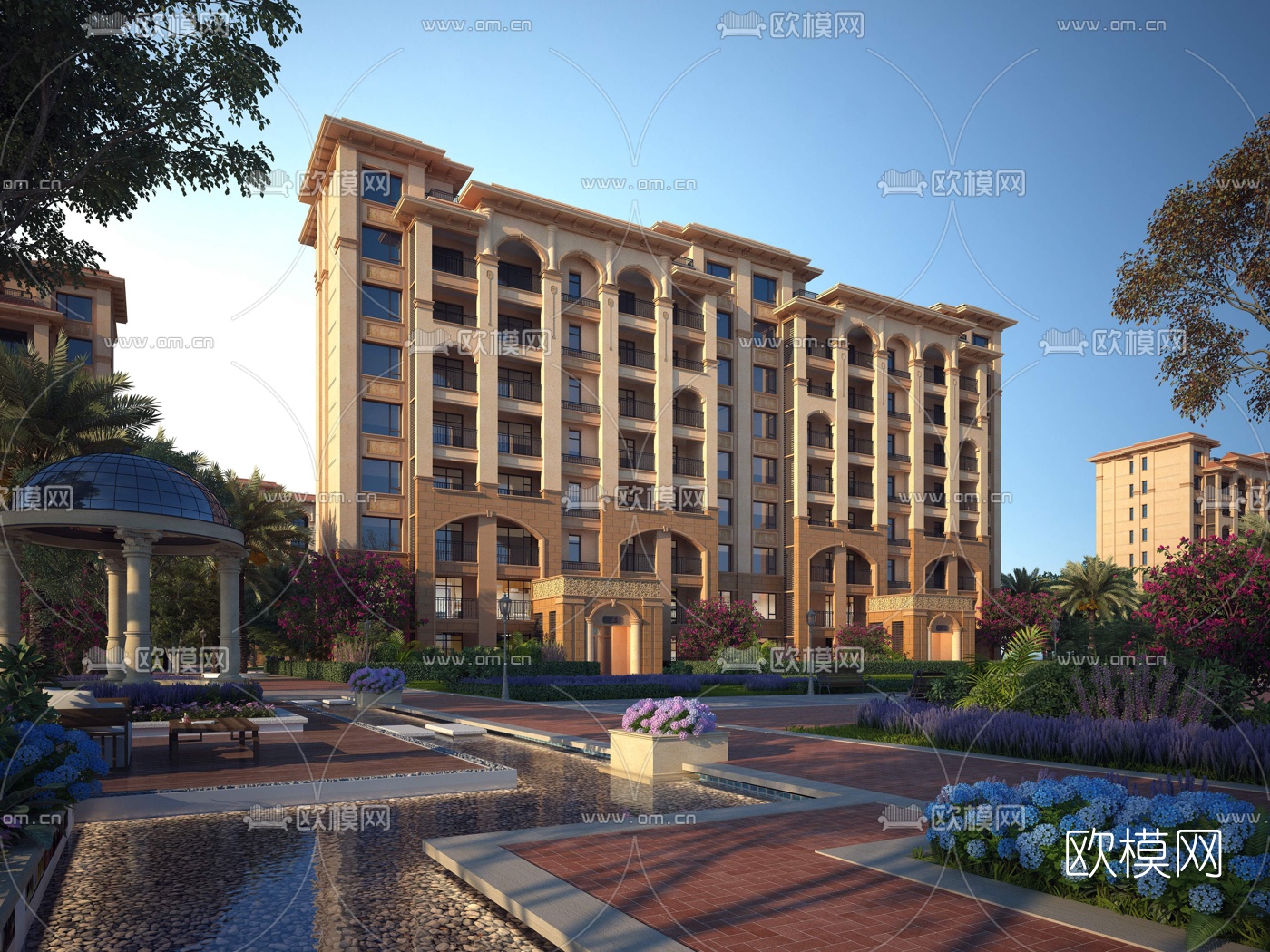 欧式住宅小区外观3d模型-免费3dmax模型库-欧模网