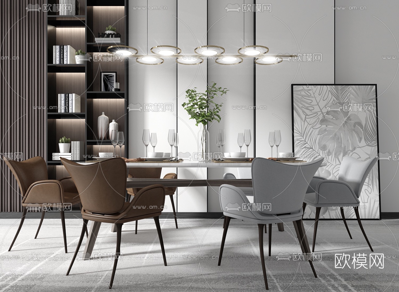 现代大理石餐桌椅3d模型下载