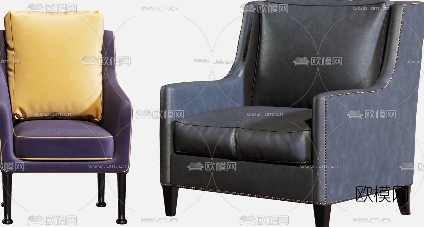简欧布艺皮革休闲沙发3d模型下载（渲染图2）