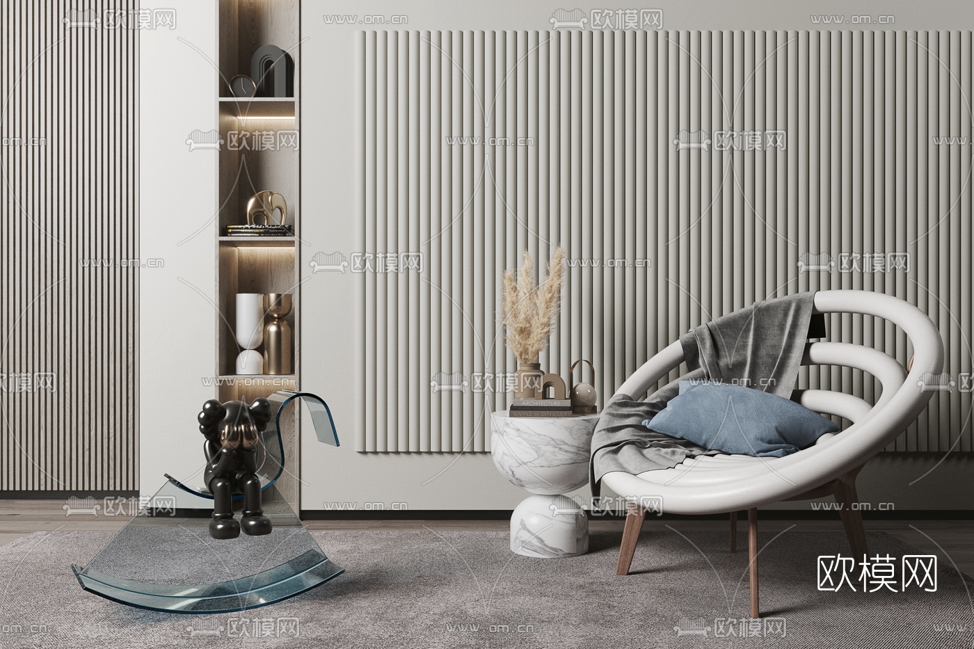 现代布艺异形休闲椅3d模型下载（渲染图1）