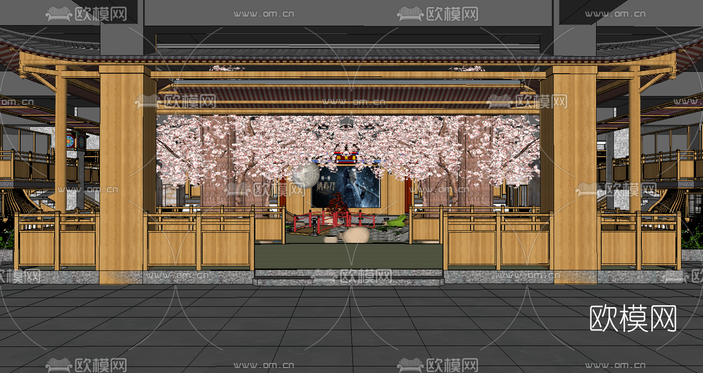 日式汗蒸浴场su模型下载（渲染图1）