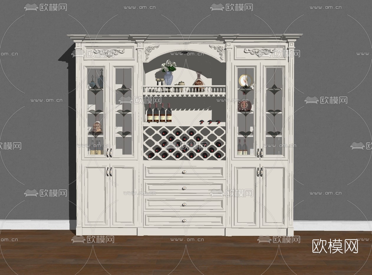 简欧酒柜su模型下载