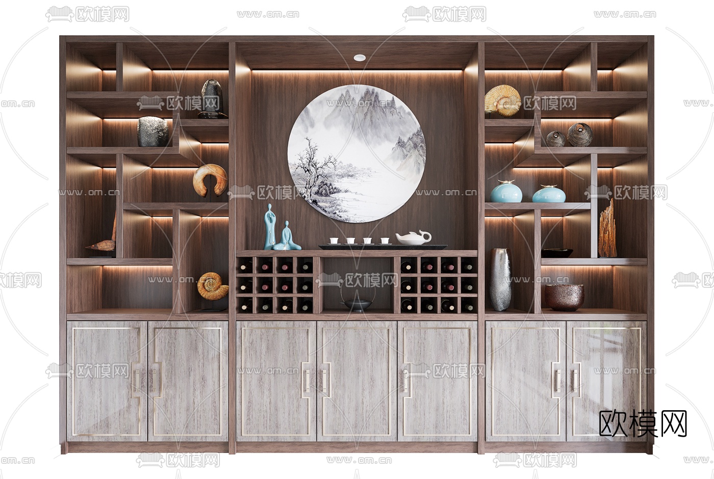 新中式实木酒柜装饰柜3d模型下载