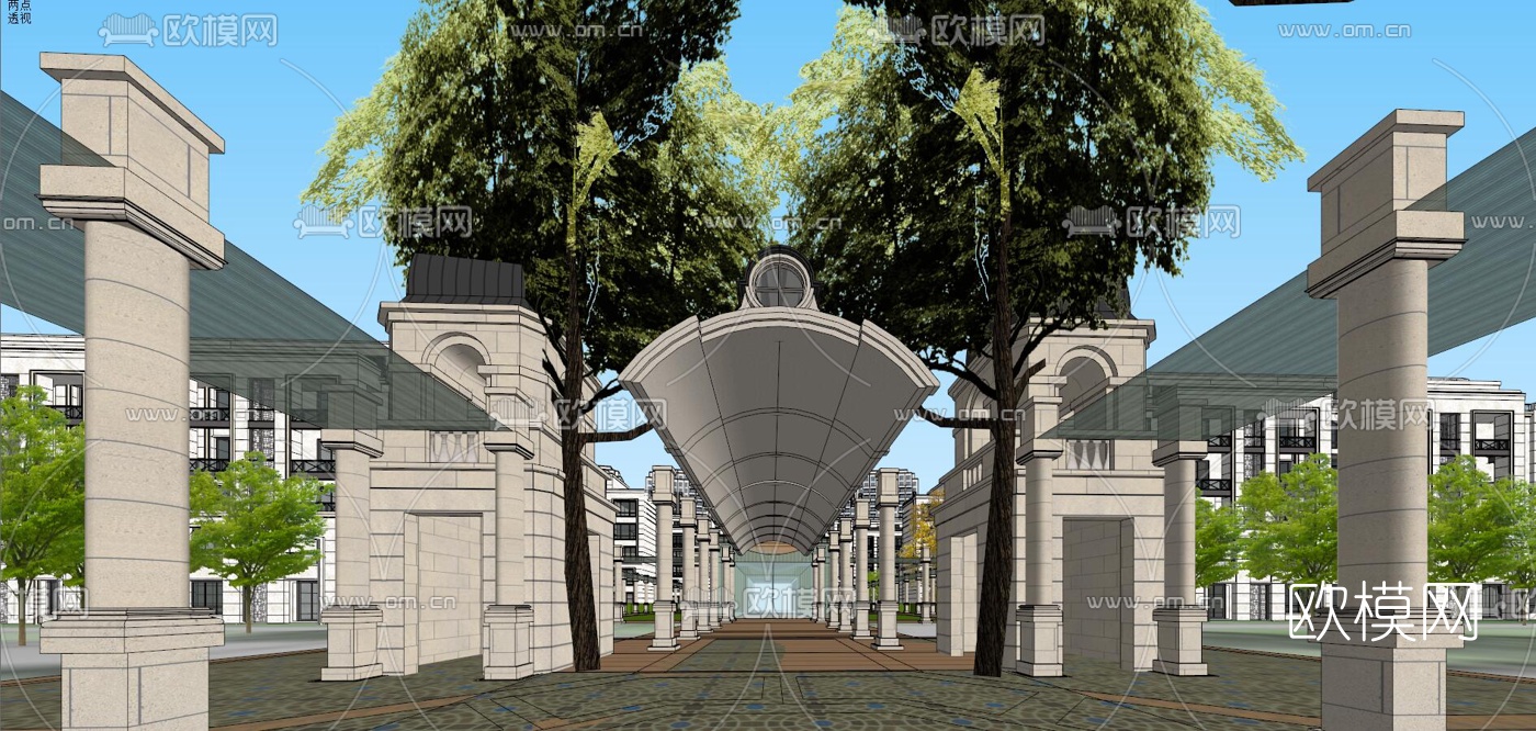 新古典小区住宅园林景观su模型下载（渲染图8）