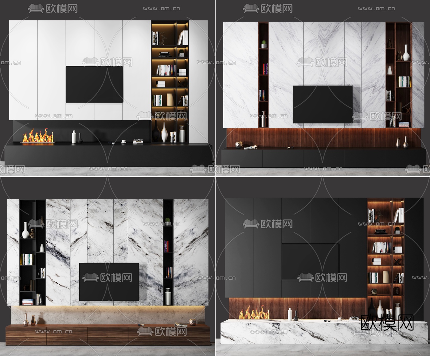 现代简约电视背景墙3d模型下载