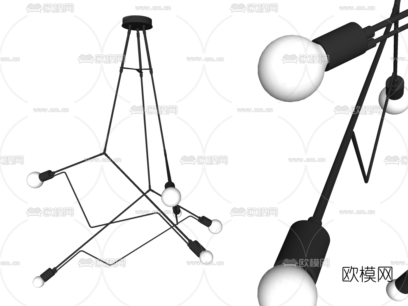 现代铁艺吊灯su模型下载（渲染图2）