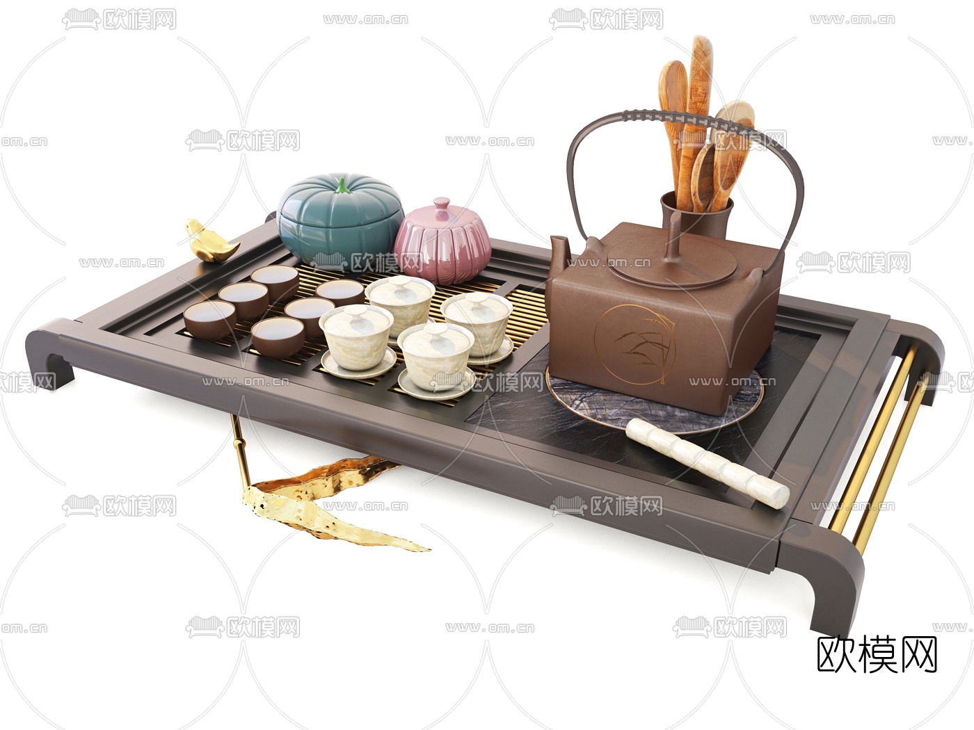 新中式茶具茶壶茶盘3d模型
