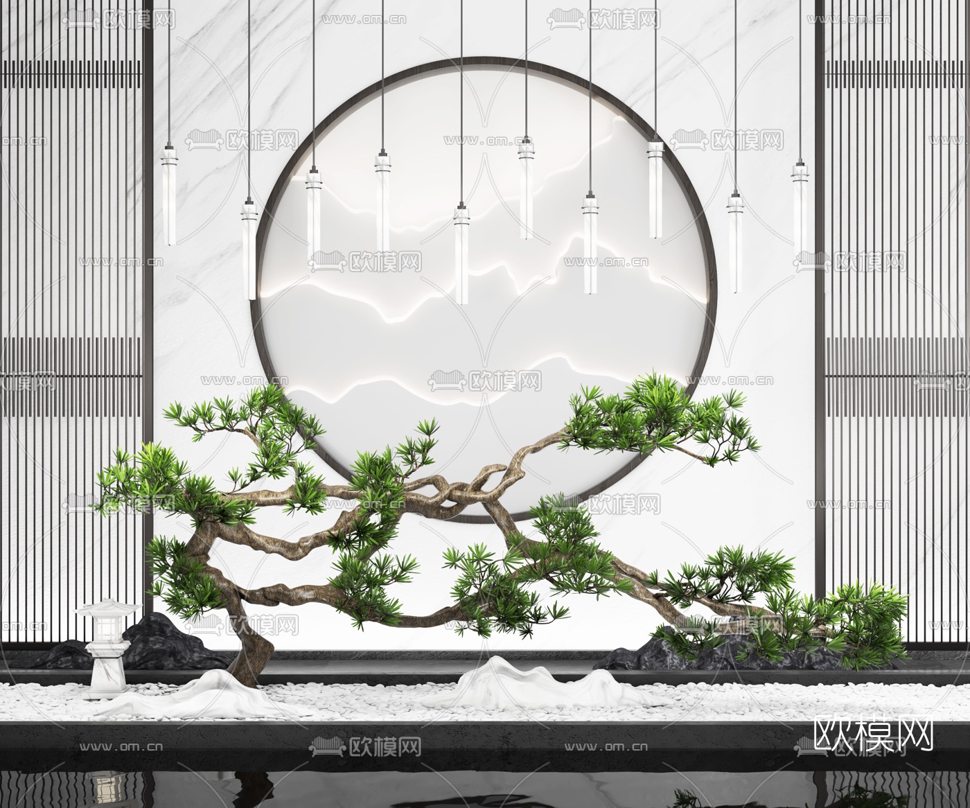 新中式松树景观小品3d模型下载（渲染图1）