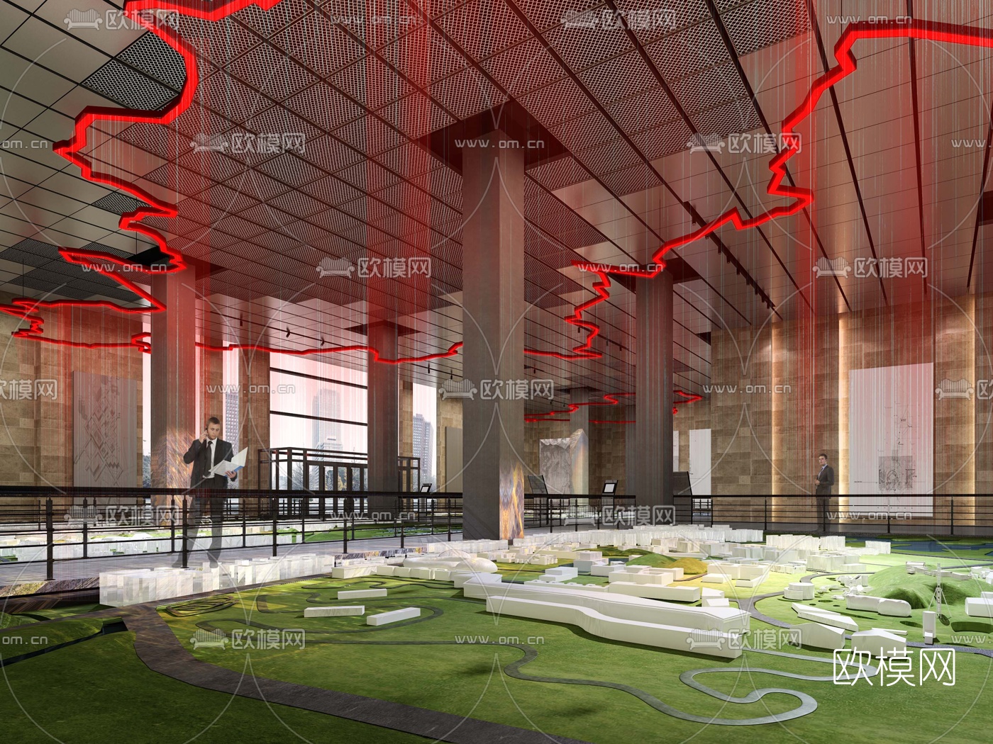 现代档案馆城市展厅免费3d模型下载（渲染图1）