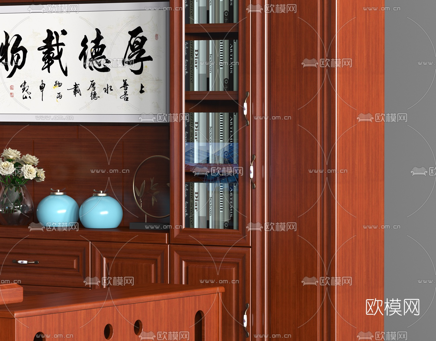 新中式实木大班台办公桌椅3d模型