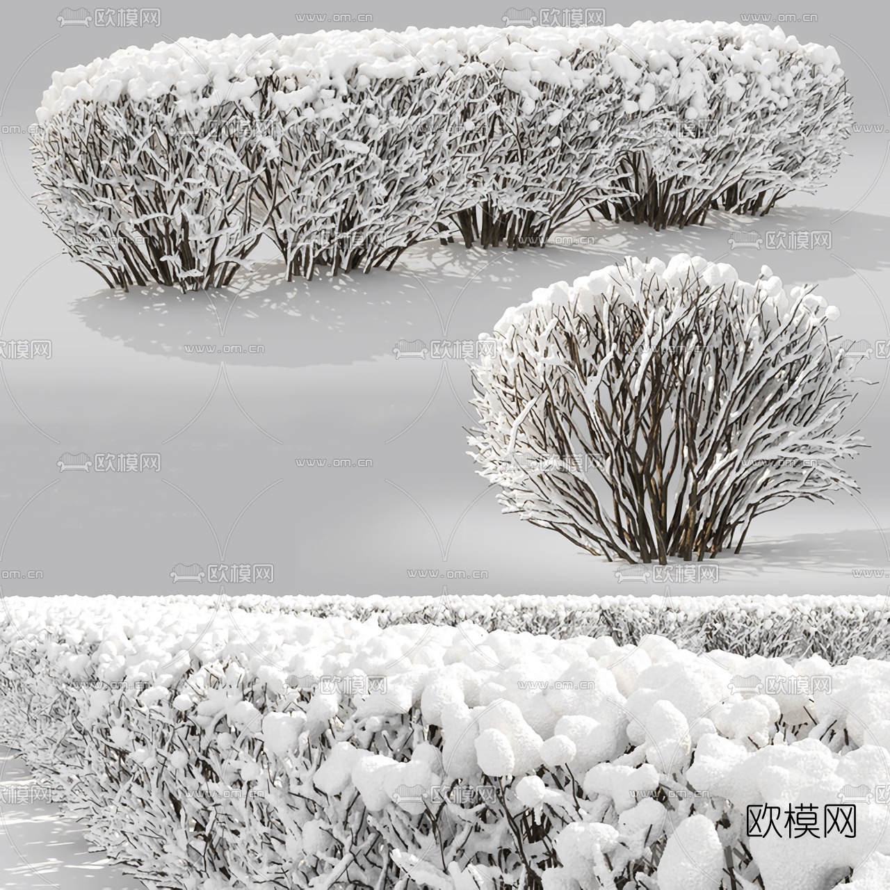 现代冬天雪景灌木3d模型下载
