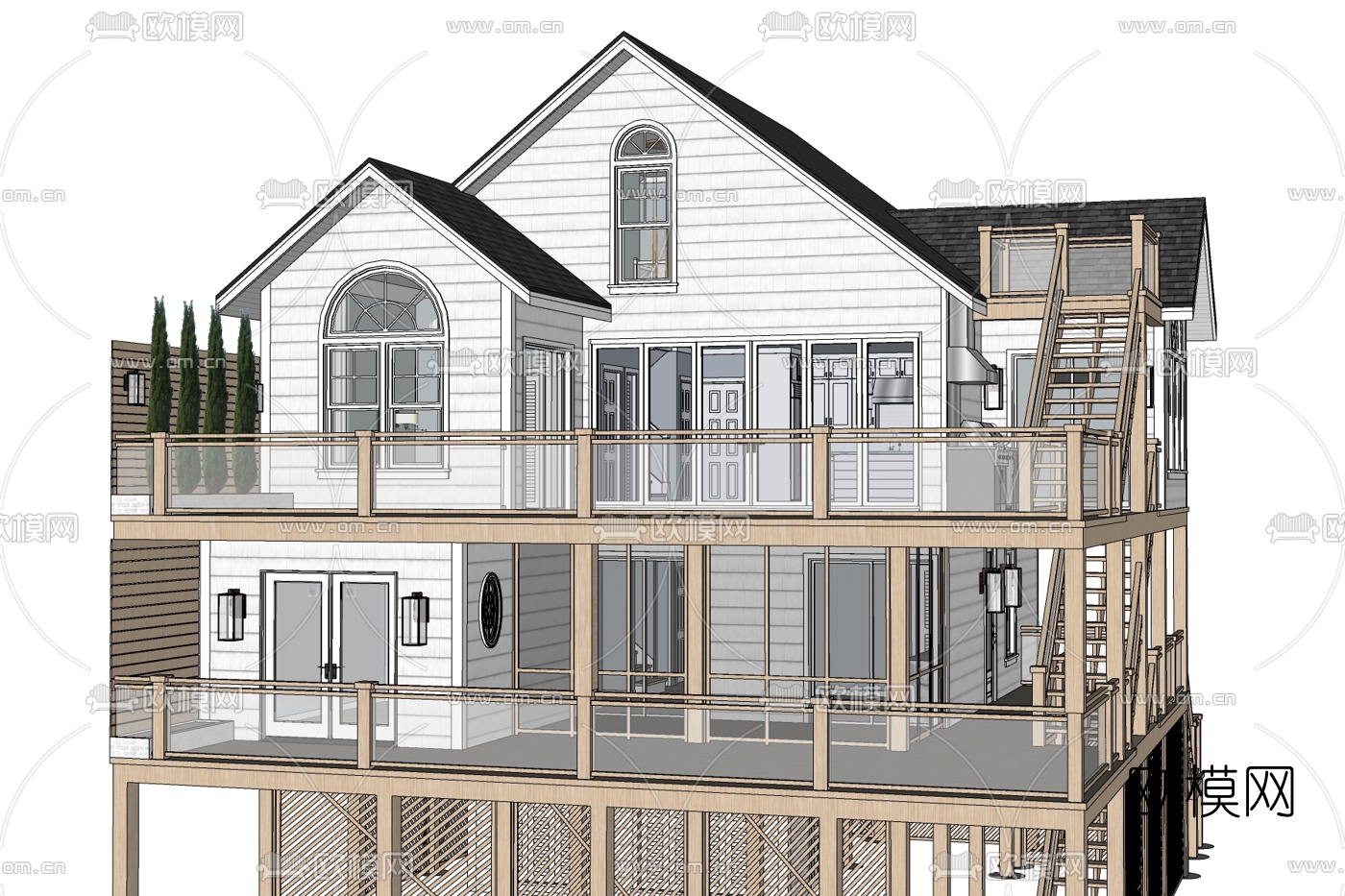 欧式独栋别墅外观免费su模型-免费3dmax模型库-欧模网