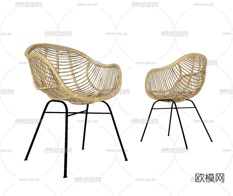 北欧藤编休闲椅su模型下载