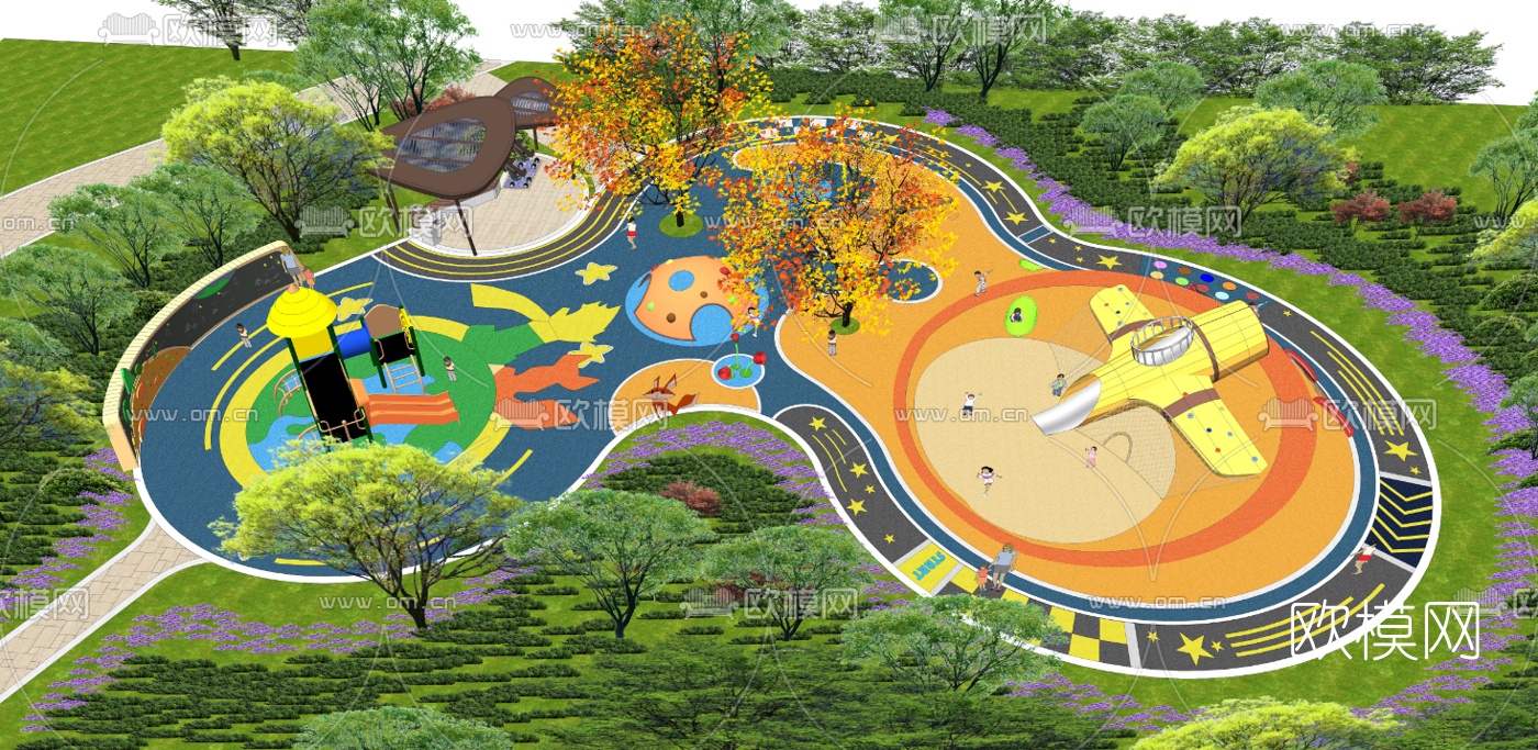 现代小区儿童游乐区su模型下载（渲染图1）