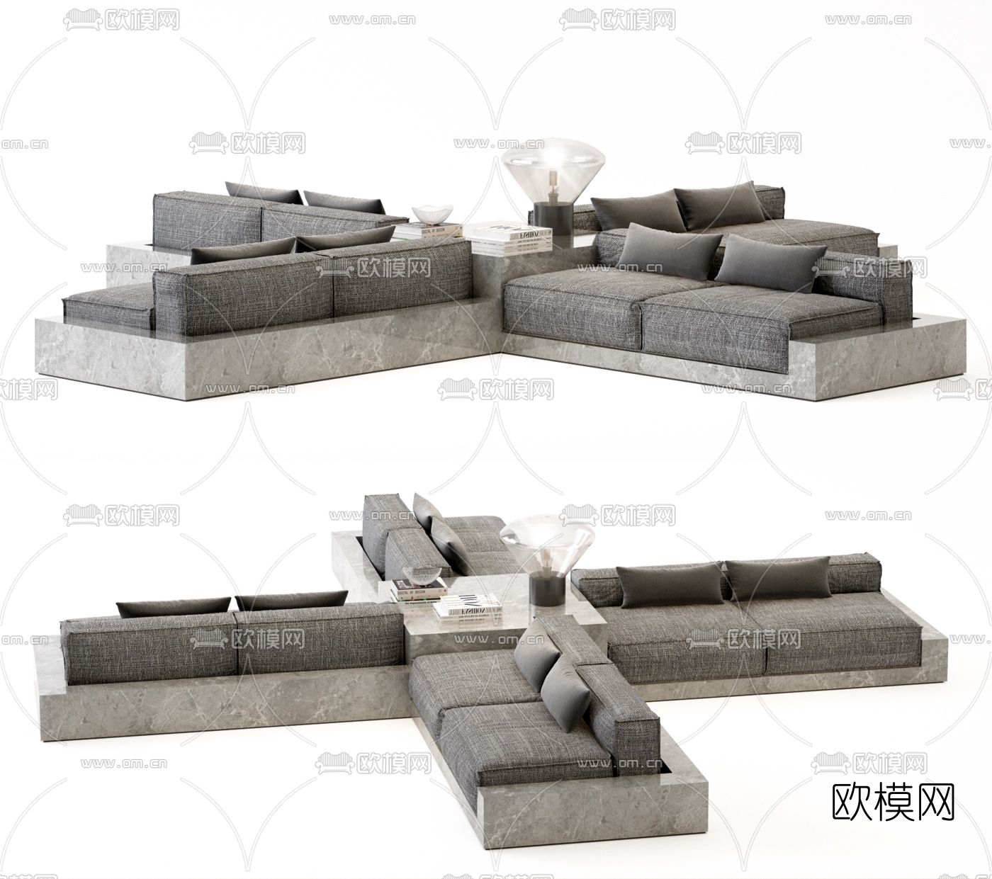 现代十字公共沙发3d模型下载